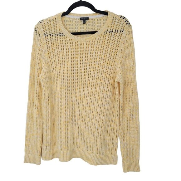 Talbots Sweater Cotton Yellow Open Knit Long Sleeve Crew Neck Chunky Medium Fall - Picture 3 of 8